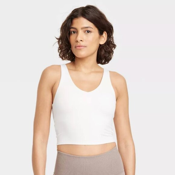 All In Motion Women's Flex V-Neck Cropped Sports Bra - Cream L - Picture 1 of 8